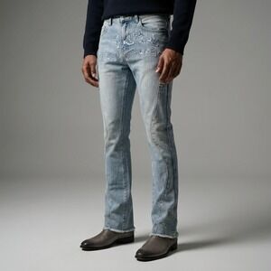 THERUFFEYE Ladera Heights Embroidered 3D Bird Jeans Light Wash Blue Mens 28